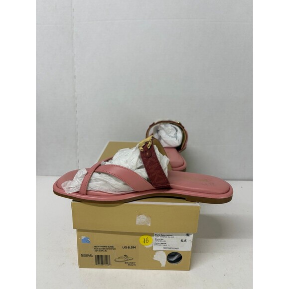 Michael Kors Women's Pink Izzy Thong Slide Flat Sandals Slip On Sz 6.5M - Picture 2 of 7